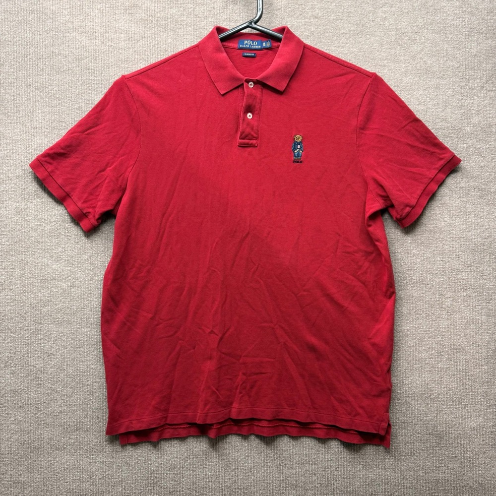 Polo Ralph Lauren Mens XL Red Polo Bear Classic Fit Short Sleeve Pique Shirt